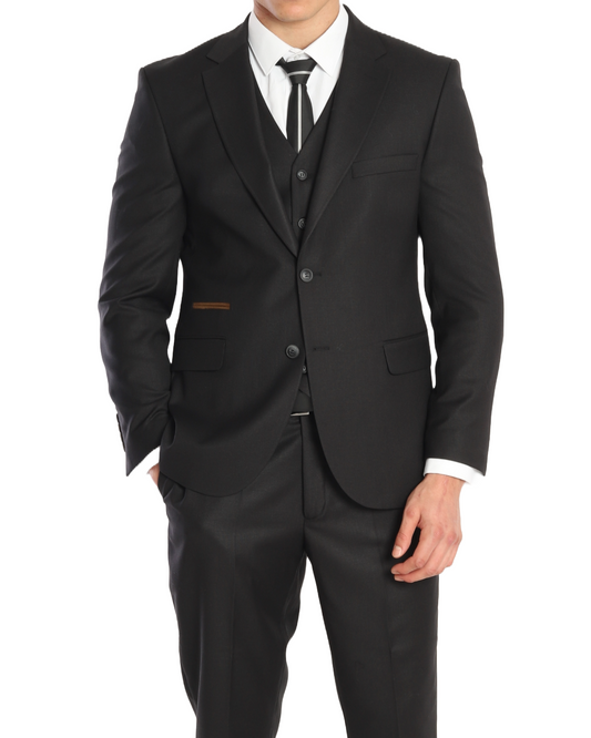 BARRON ERA - Black Texture Plain Three Piece Suit