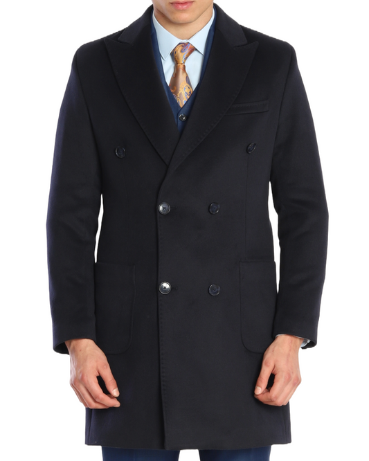 ICONY OVERCOAT - Navy Pure Wool by ECCA CHIC, London