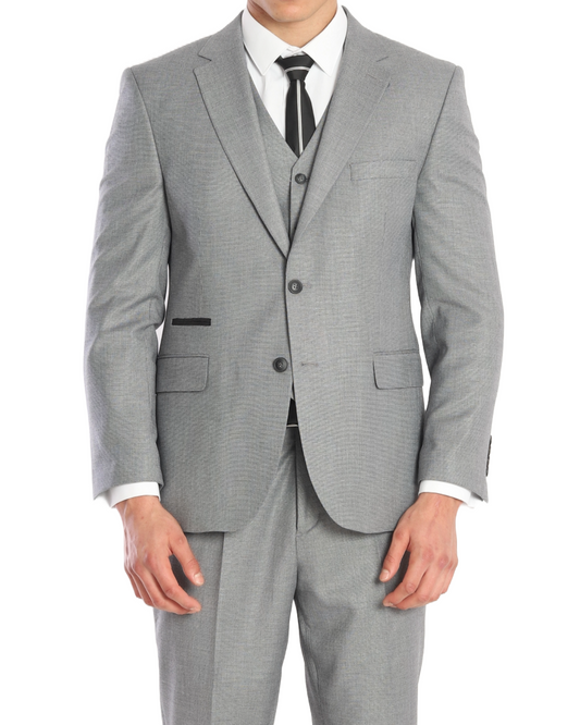 BARRON ASH I - Grey Texture Plain Three Piece Suit