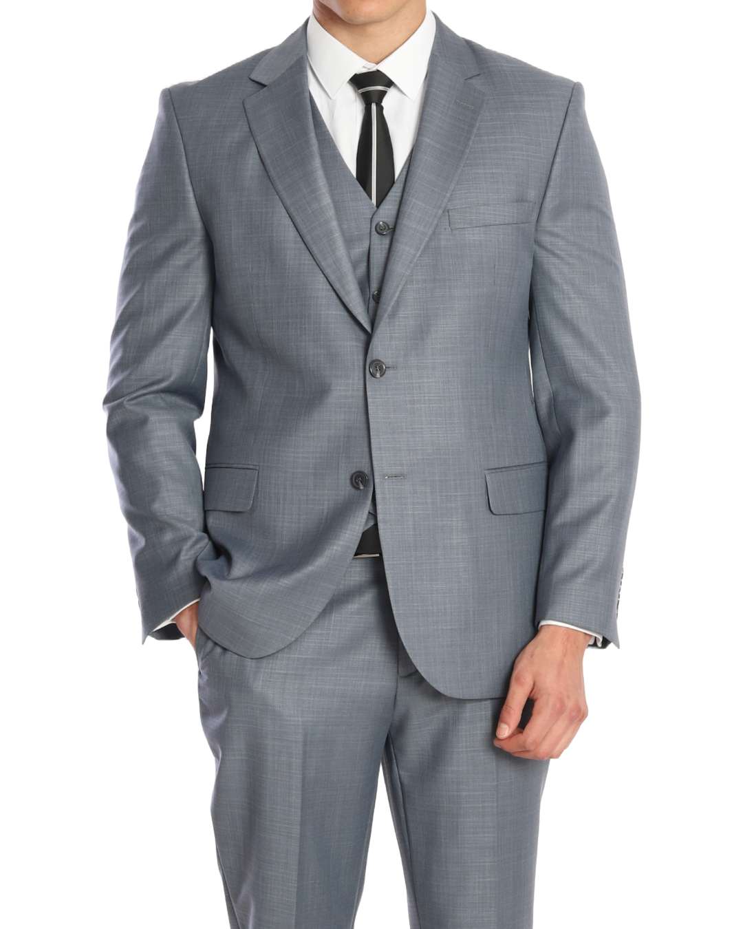 ICONY ASHES I - Bluish Grey Texture Plain Three Piece Suit