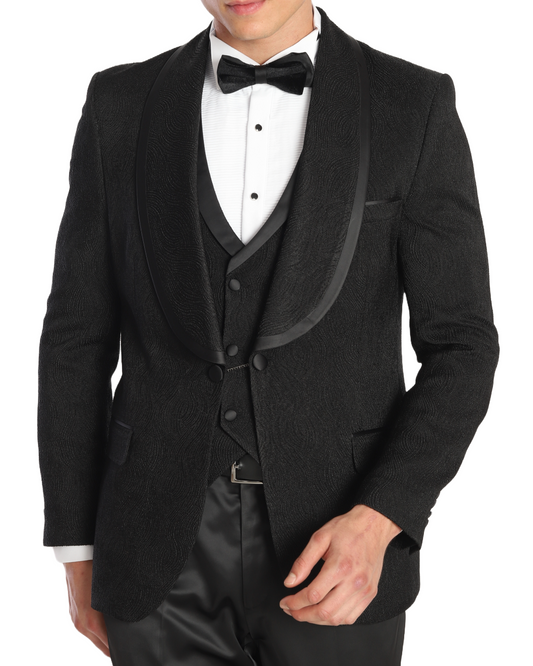 MARDINI SAGA - Black Bracode Jacquard Four Piece Dinner & Wedding Suit