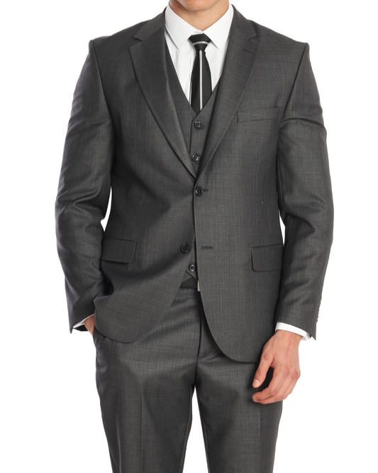 ICONY DRAGON ASH - Charcoal Grey Texture Plain Three Piece Suit