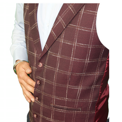 ICONIC BURGUNDY SINGLER - Red Check Single Breasted Waistcoat