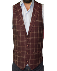 ICONIC BURGUNDY SINGLER - Red Check Single Breasted Waistcoat