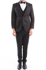 BLACK DIAMOND - Black Jacquard Four Piece Dinner & Wedding Suit