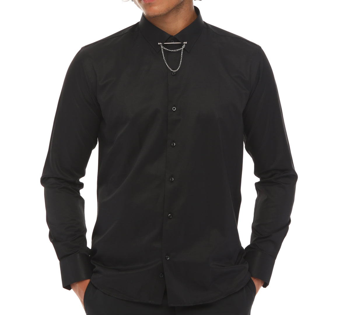 Black Pinned Collar Shirt
