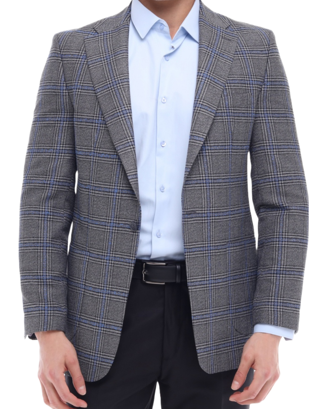 ICONIC GROOMED - Grey & Blue Check Blazer