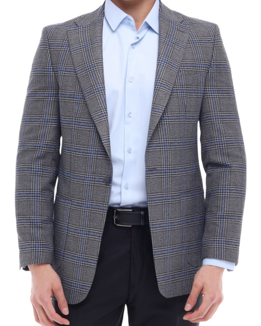 PFLEGEJACKE - Grauer und blauer Karo-Blazer