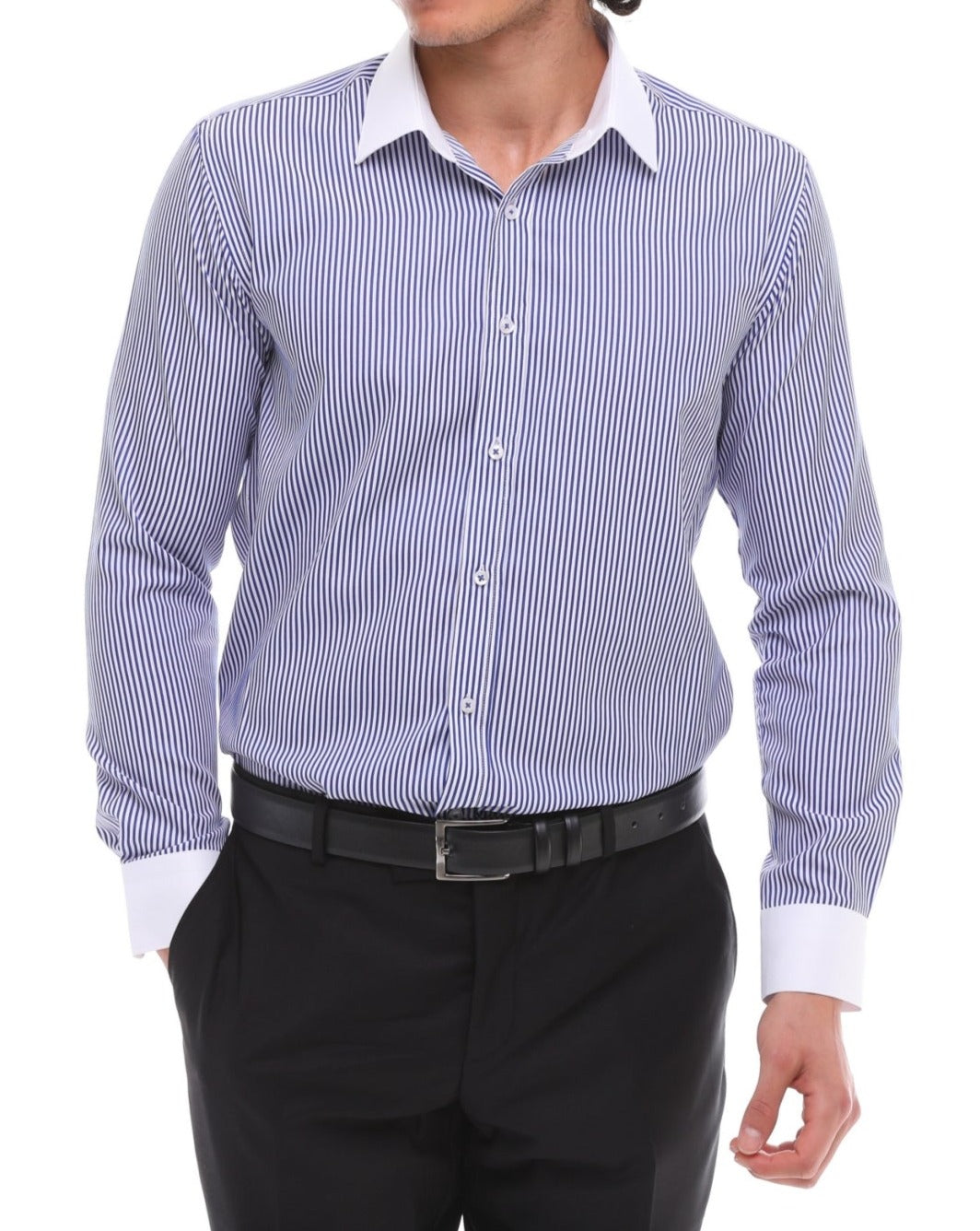 ICONIC SIGNATURE BLUE STRIPE – Blue Stripe Shirt with White Collar