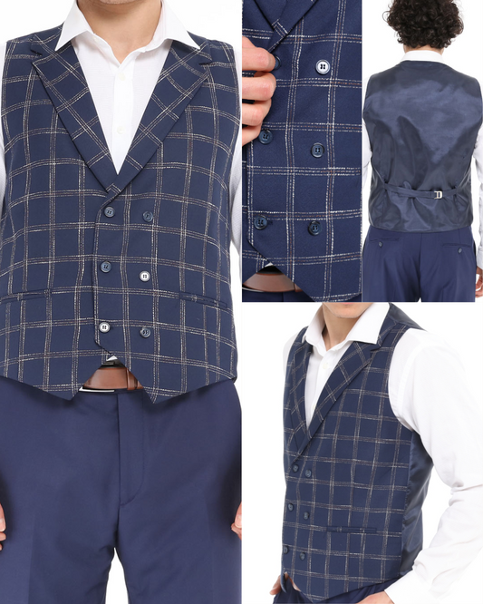 Marineblaue Karo-Design-Weste Master Tailored Fit