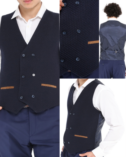 Marineblaue Weste aus reiner Wolle Master Tailored Cut Fit für Herren