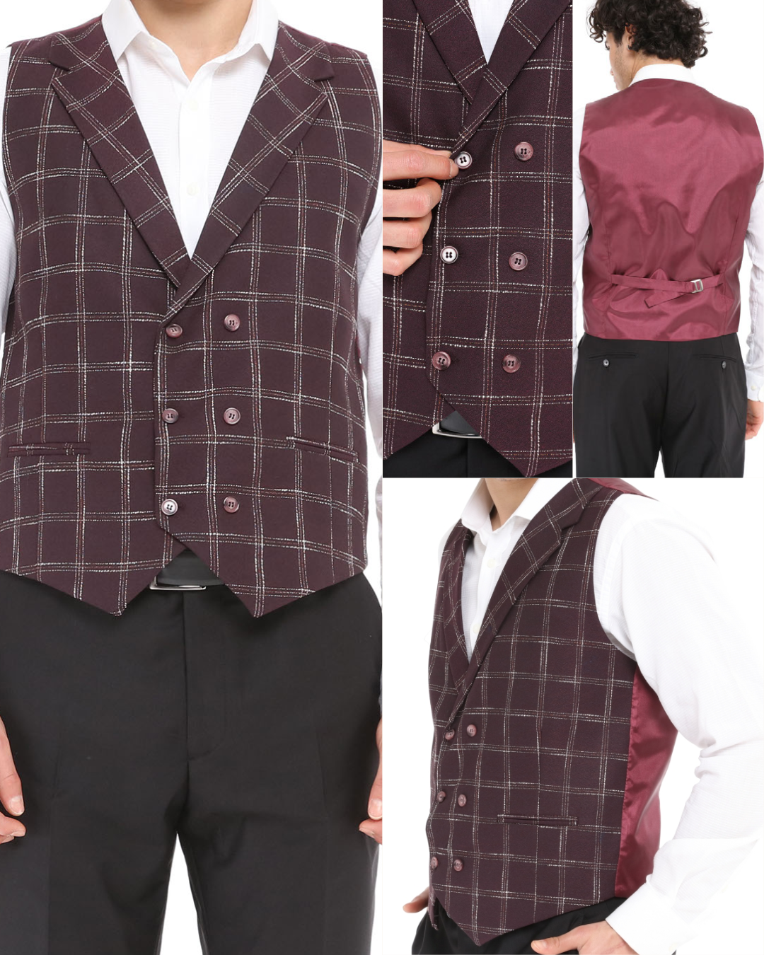 Burgundy sales check waistcoat