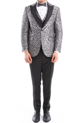 ELEGANCE GREY - Grey Jacquard Four Piece Dinner & Wedding Suit