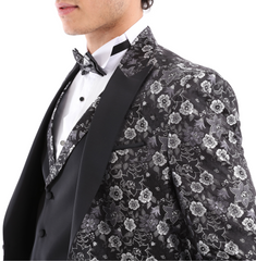 PLATINUM ROSE - Herren 4-teiliger Anzug Smoking - Grauer Satin Dinner &amp; Hochzeitsanzug