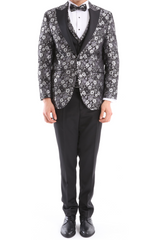 PLATINUM ROSE - Grey Jacquard Four Piece Dinner & Wedding Suit