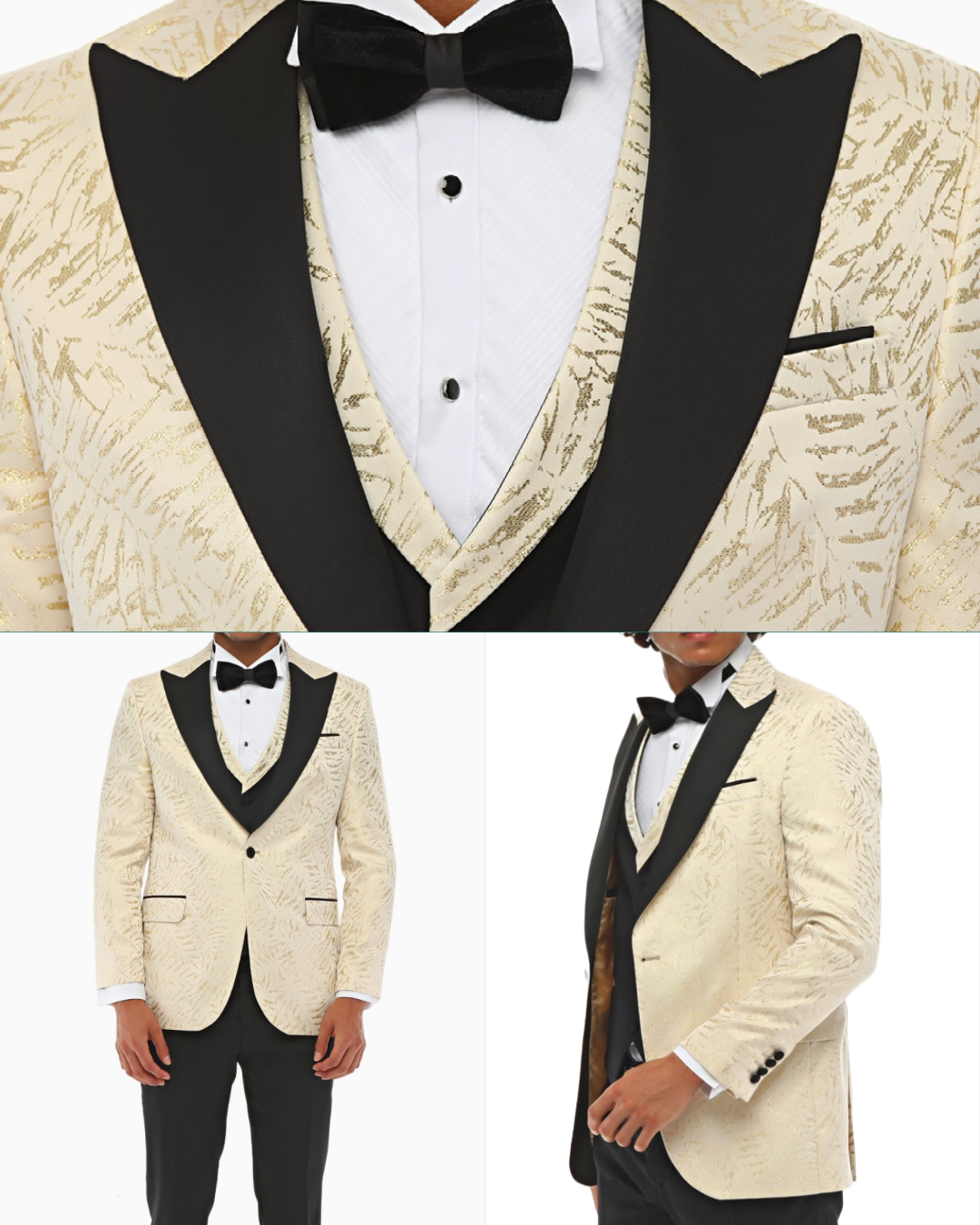 GOLDEN AGE - Golden & Black Satin Jacquard Four Piece Dinner & Wedding Suit