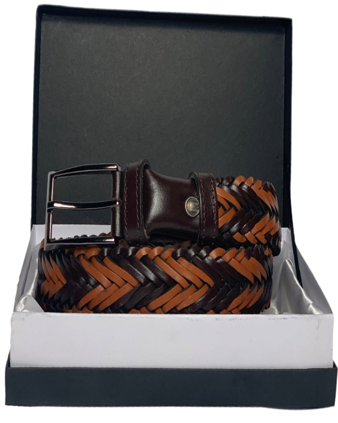 Brown & Tan Genuine Leather Handmade Woven Belt