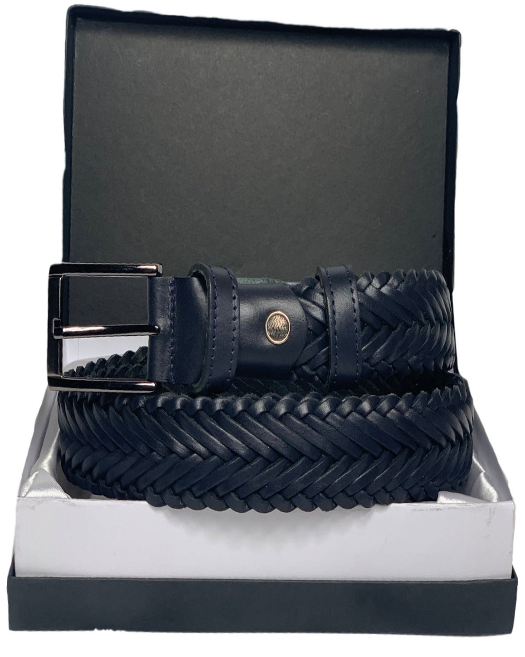 Navy Genuine Leather Handmade Woven Belt