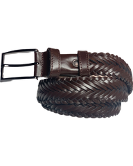 Men's Brown Genuine Leather Handmade Woven Belt
