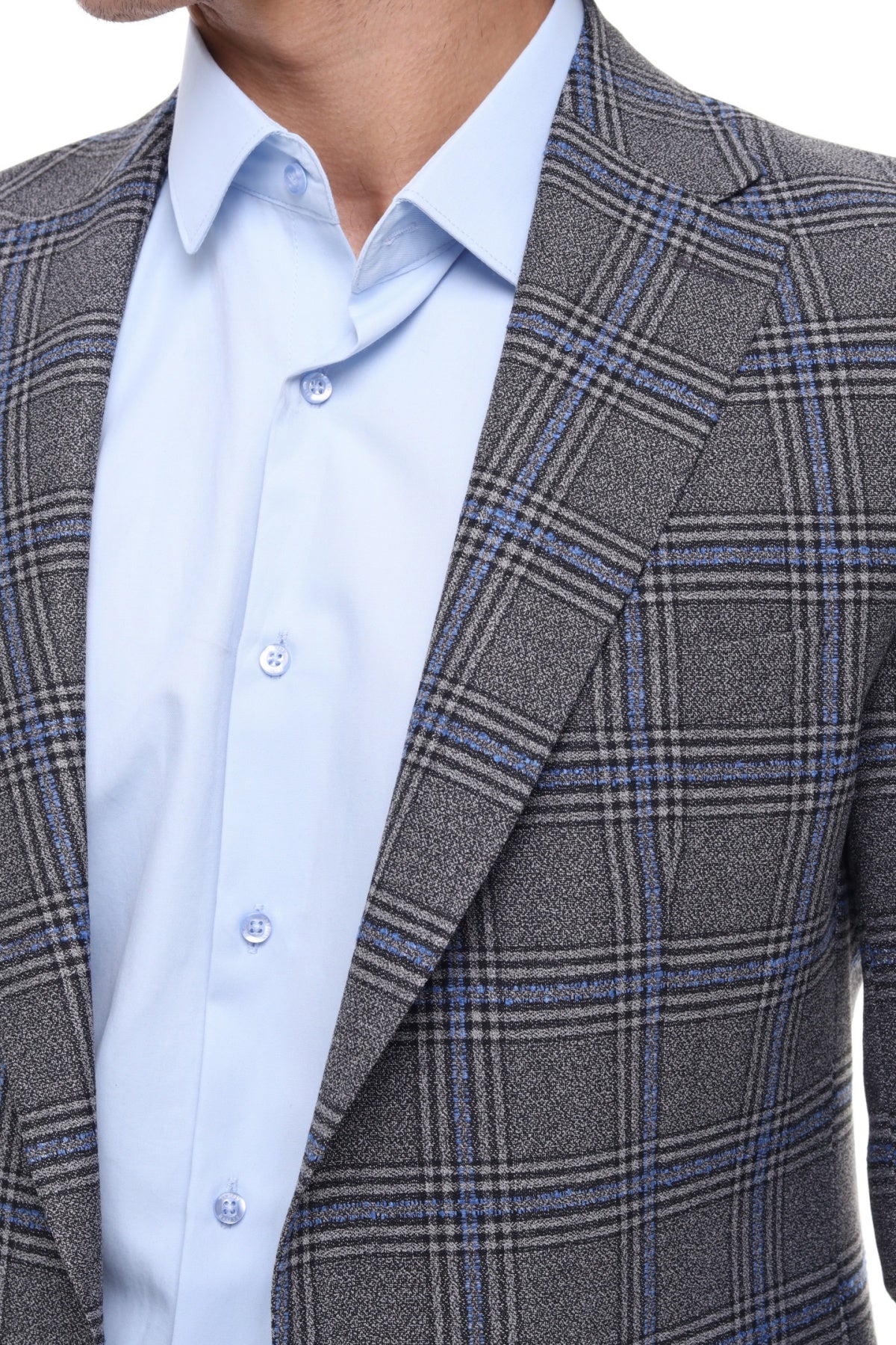 ICONIC GROOMED - Grey & Blue Check Blazer for Men