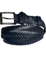 Men's Navy Genuine Leather Handmade Woven Belt