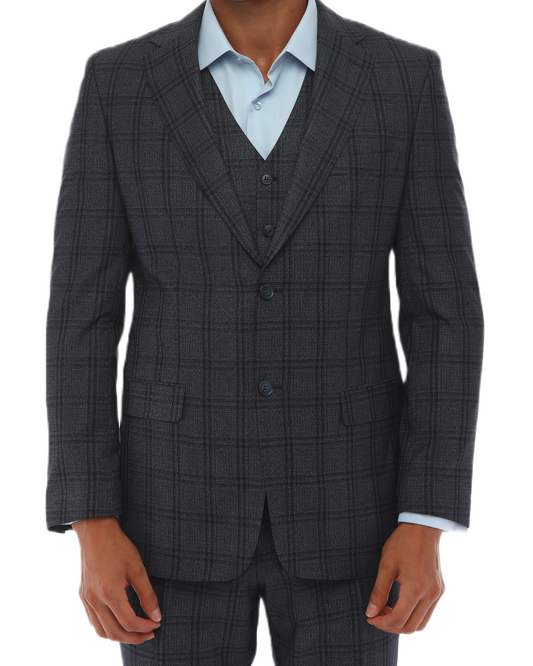 ISAAC SAVCI - Blue &amp; Charcoal Match Suit - Dreiteiliger Anzug