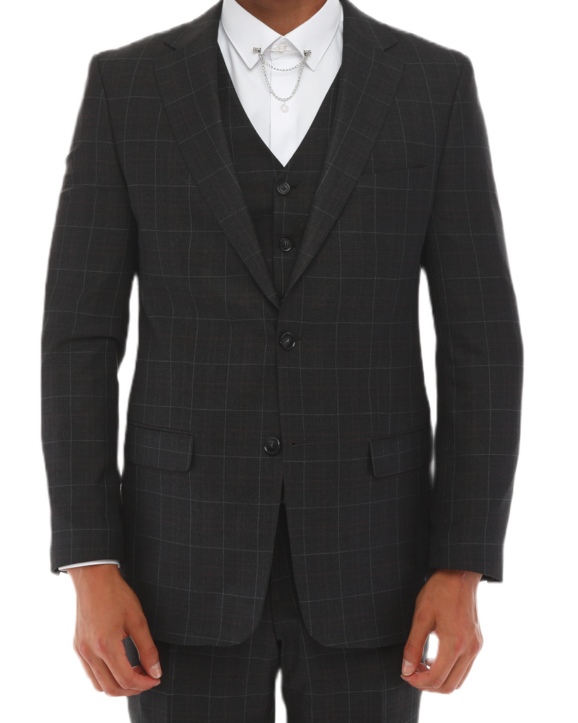 ISAAC BACK - Black & White & Red Plaid Three Piece Suit – ecanyon