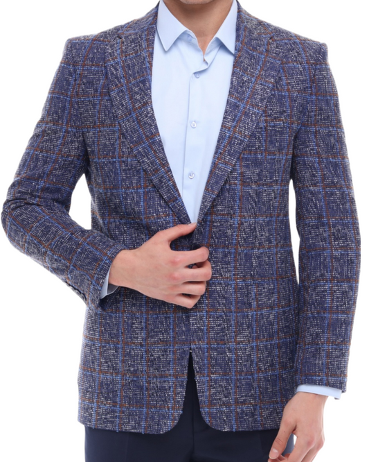 CAPTIVATED JACKET - Karierter Blazer aus blau-violettem Tweed