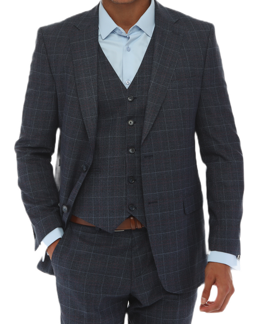 ISAAC BLUES - Blue &amp; Light Blue &amp; Red Match Suit - Dreiteiliger Anzug