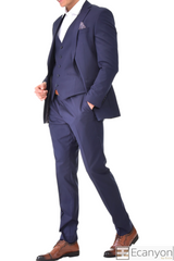 Navy Blue Plain 3 Piece Suit, A timeless a plain navy blue three piece suits that can be styled up for special events or styled down for the office. The matching quality a plain navy blue waistcoat and trousers are paired with a plain navy blue suit jacket. You’ll love the patterned lining panels on this suit, especially the one in the jacket’s breast pocket which doubles up as a pocket square. Master Tailored Fit  3 Piece Suit