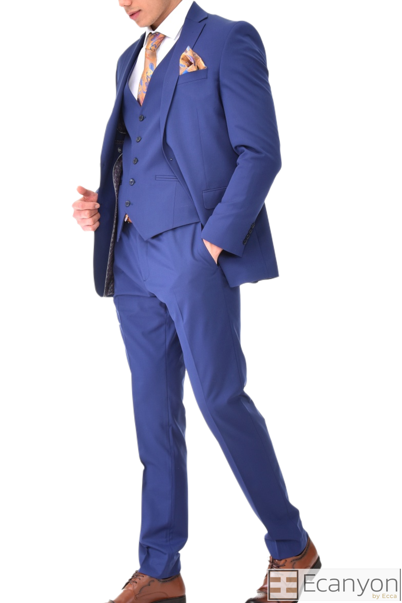 Royal Blue Plain Three Piece Suit, A timeless a plain royal blue three piece suits that can be styled up for special events or styled down for the office. The matching quality a plain royal blue waistcoat and trousers are paired with a plain royal blue suit jacket. You’ll love the patterned lining panels on this suit, especially the one in the jacket’s breast pocket which doubles up as a pocket square. Master Tailored Fit 3 Piece Suit
