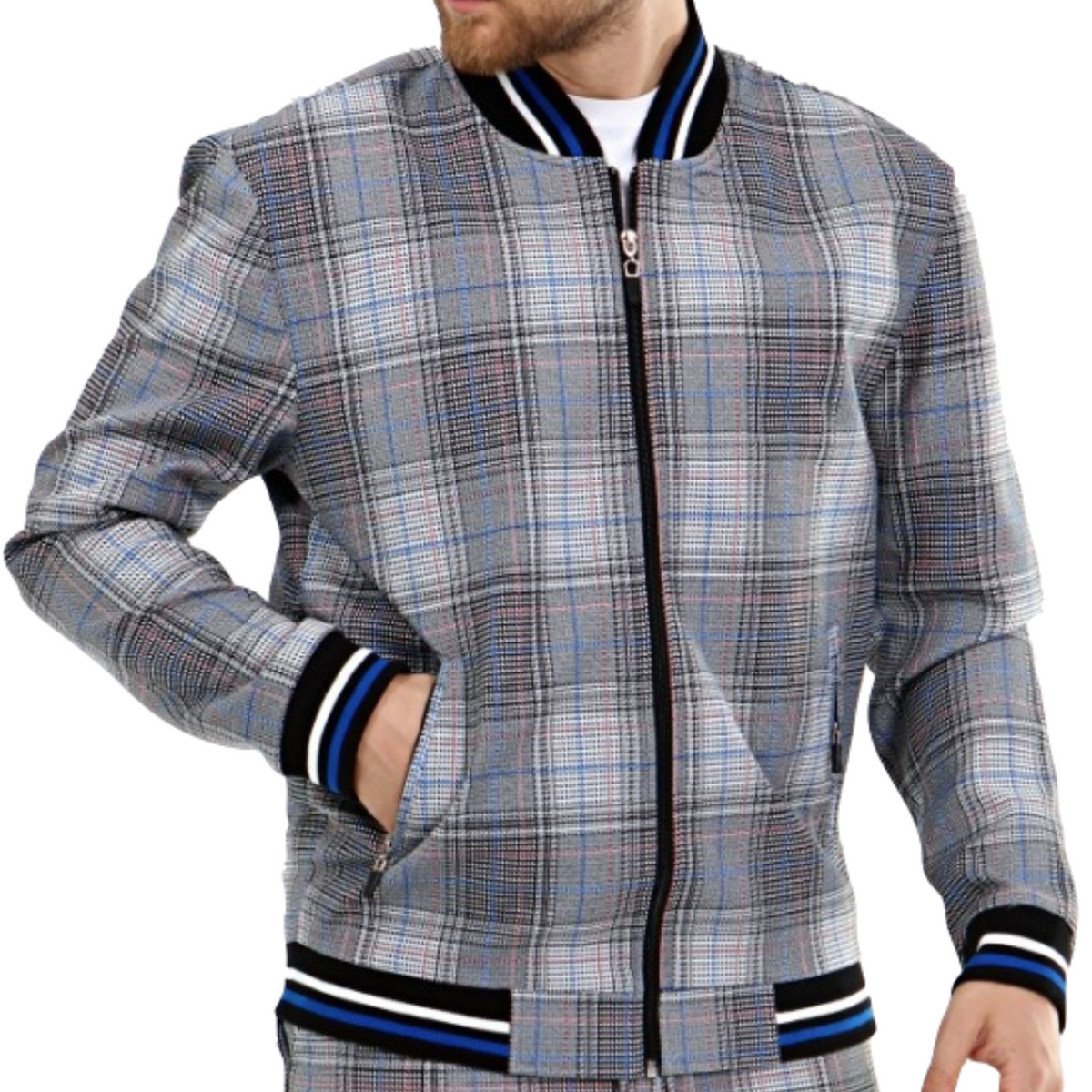 ICONYN GENTLEMAN BOMBER JACKET - Grey and White Check