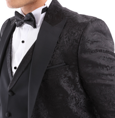 BLACK MASTER - 4-teiliger Smoking für Herren - Schwarzer Satin-Dinner- und Hochzeitsanzug