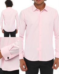 ICONIC PINK DOUBLER - Pink Double Cuff Shirt With Studs