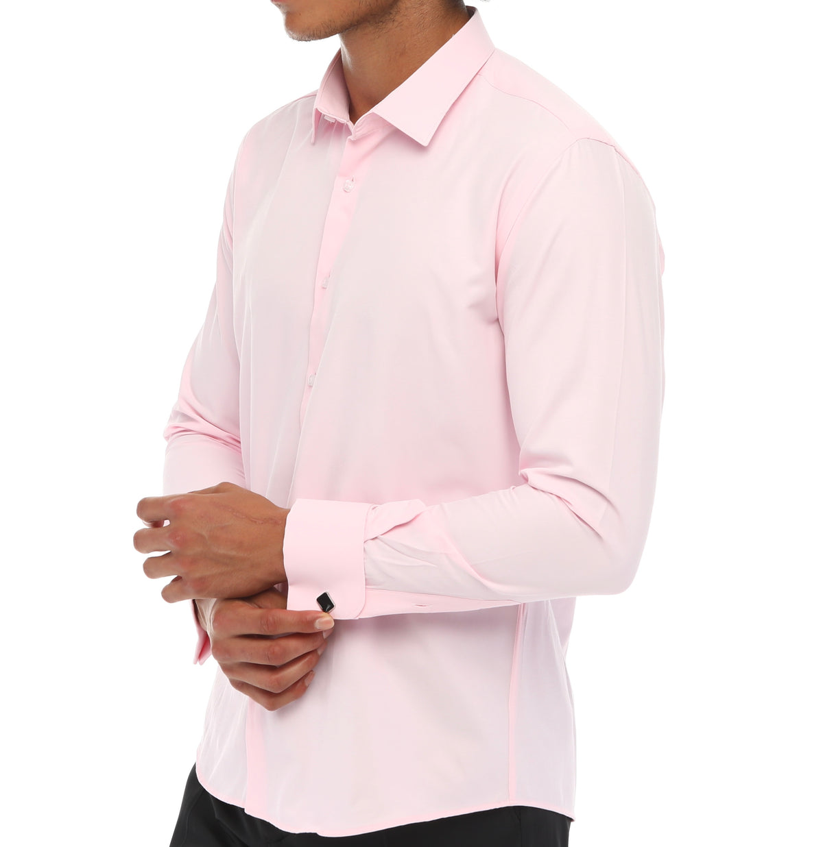 Pink Double Cuff Shirt With Studs