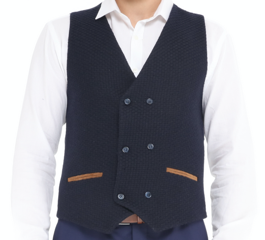 Marineblaue Weste aus reiner Wolle Master Tailored Cut Fit für Herren