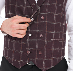 ICONIC BURGUNDY DOUBLER - Red Check Double Breasted Waistcoat