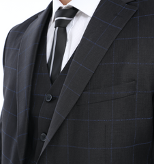 Arman Icony - Dreiteiliger Anzug in Schwarz mit Blauem Karomuster
