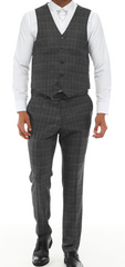 BARRON ISAAC SAVY - Grey & White Plaid Three Piece Suit