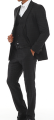 ISAAC BACK - Black & White & Red Plaid Three Piece Suit