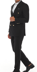 Iconyn Zweireihiger Anzug in Schwarz mit goldfarbenen Knöpfen