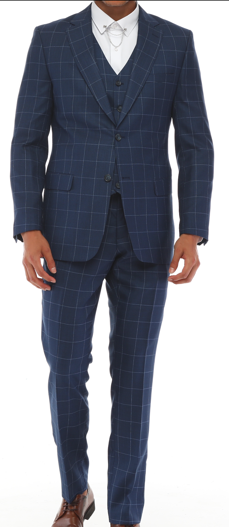 BLUE JACK Blue Light Blue Plaid Three Piece Suit ecanyon
