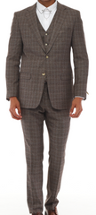 ISAAC BROWNS - Brown & White Plaid Three Piece Suit