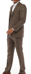 BROWN JACK -  Brown & Light Brown Plaid Three Piece Suit