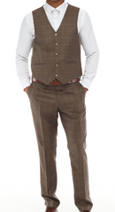 BROWN JACK -  Brown & Light Brown Plaid Three Piece Suit
