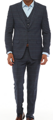 ISAAC BLUES - Blue & Light Blue & Red Plaid Three Piece Suit