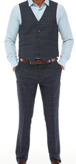 ISAAC BLUES - Blue & Light Blue & Red Plaid Three Piece Suit