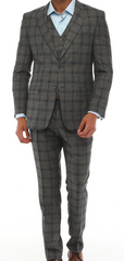ISAAC CHARCOALS - Charcoal & Blue Plaid Three Piece Suit