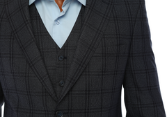 ISAAC SAVCI - Blue & Charcoal Plaid Three Piece Suit