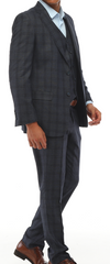 ISAAC SAVCI - Blue & Charcoal Plaid Three Piece Suit